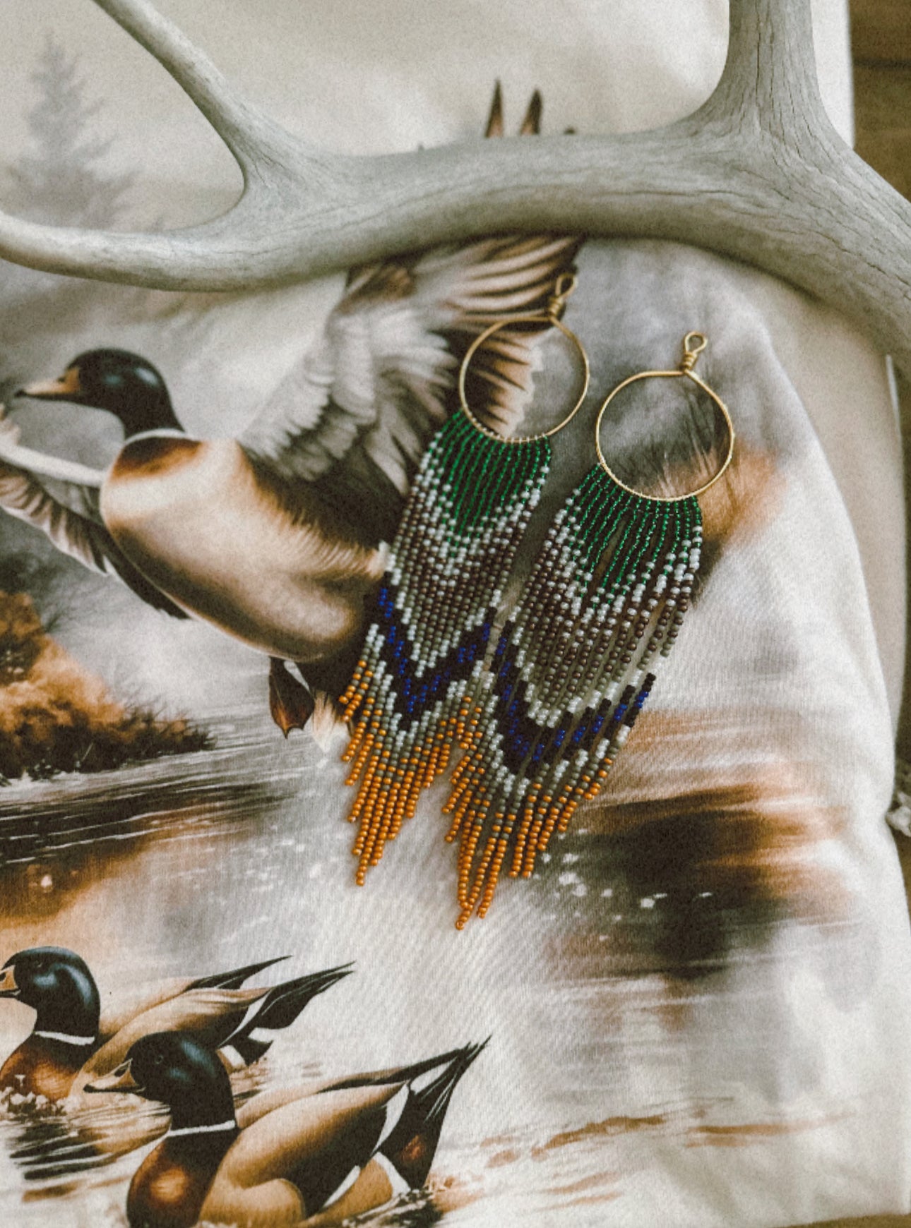Large Mallard duck beaded hoop set