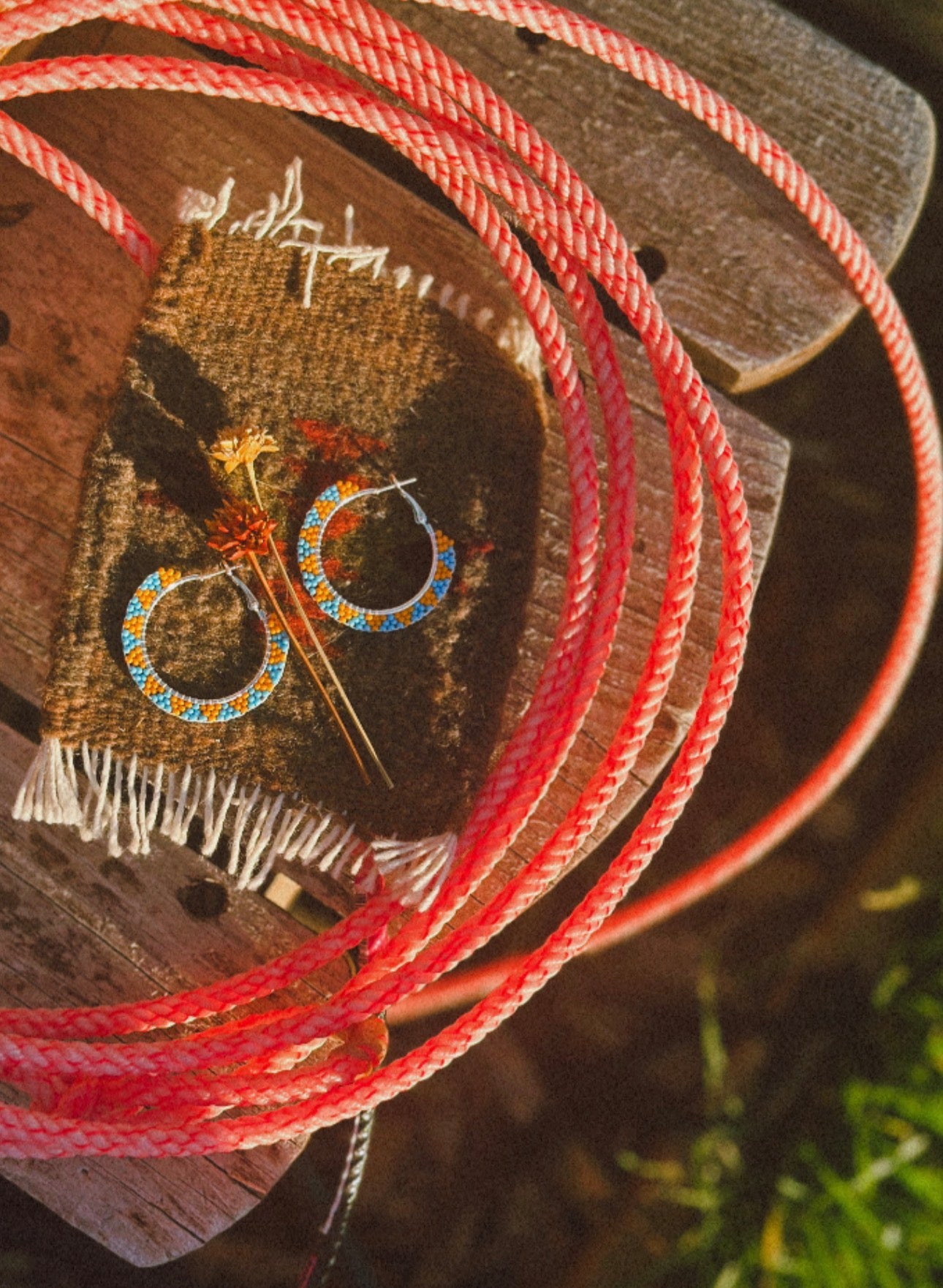 Mini beaded hoops-Turq & Orange