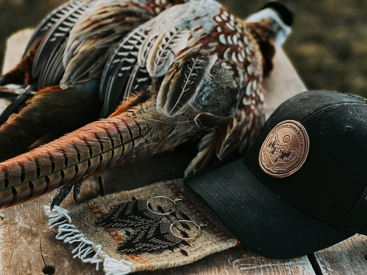 Pheasant beaded hoops- minis 02