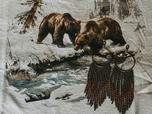 Grizzly Bear Beaded Hoops