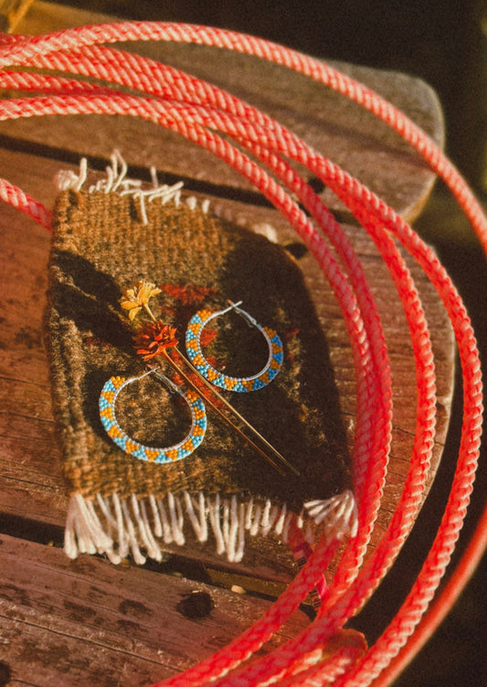 Mini beaded hoops-Turq & Orange