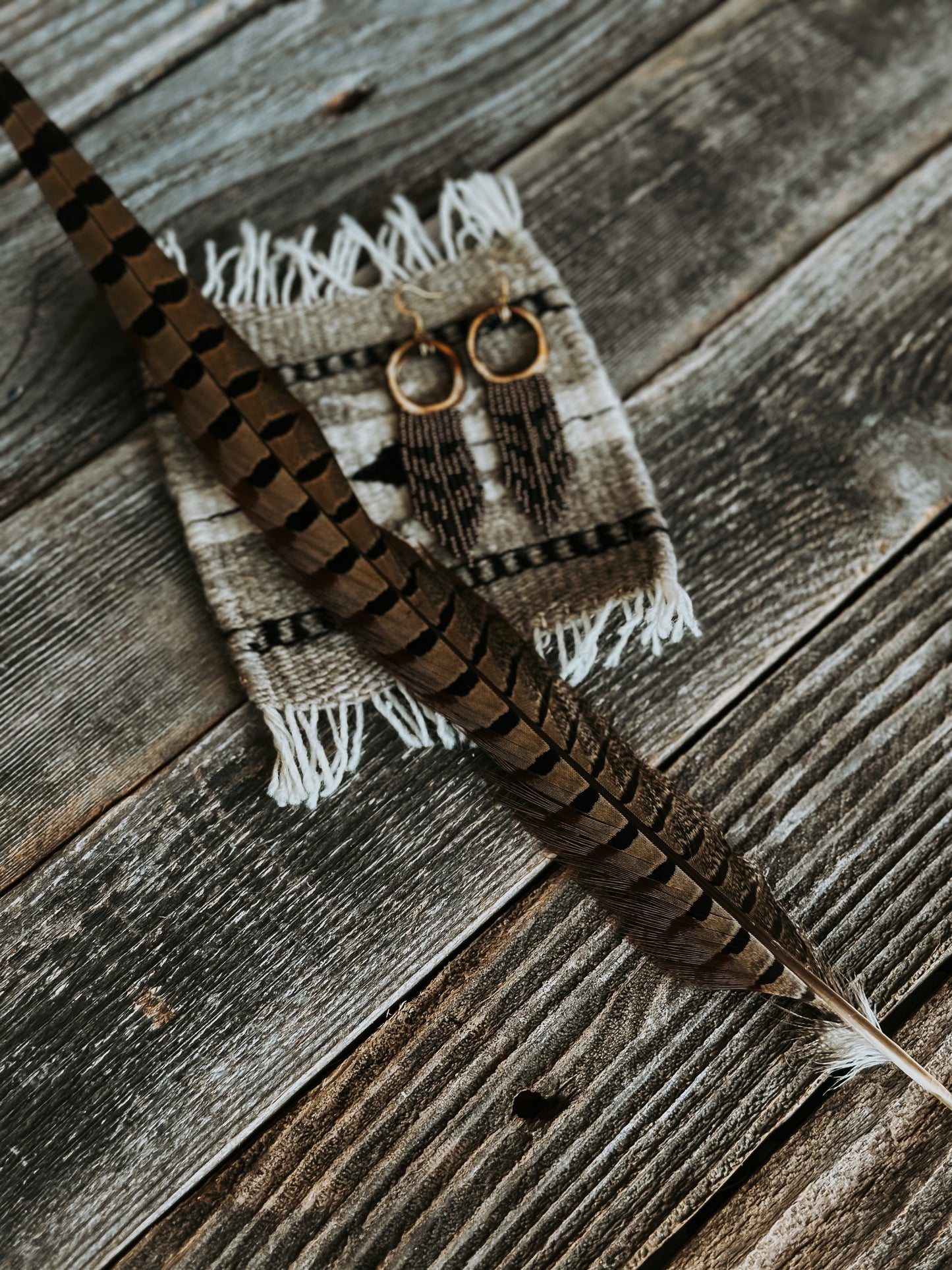 Ring-necked Pheasant Burnt Antler Earrings