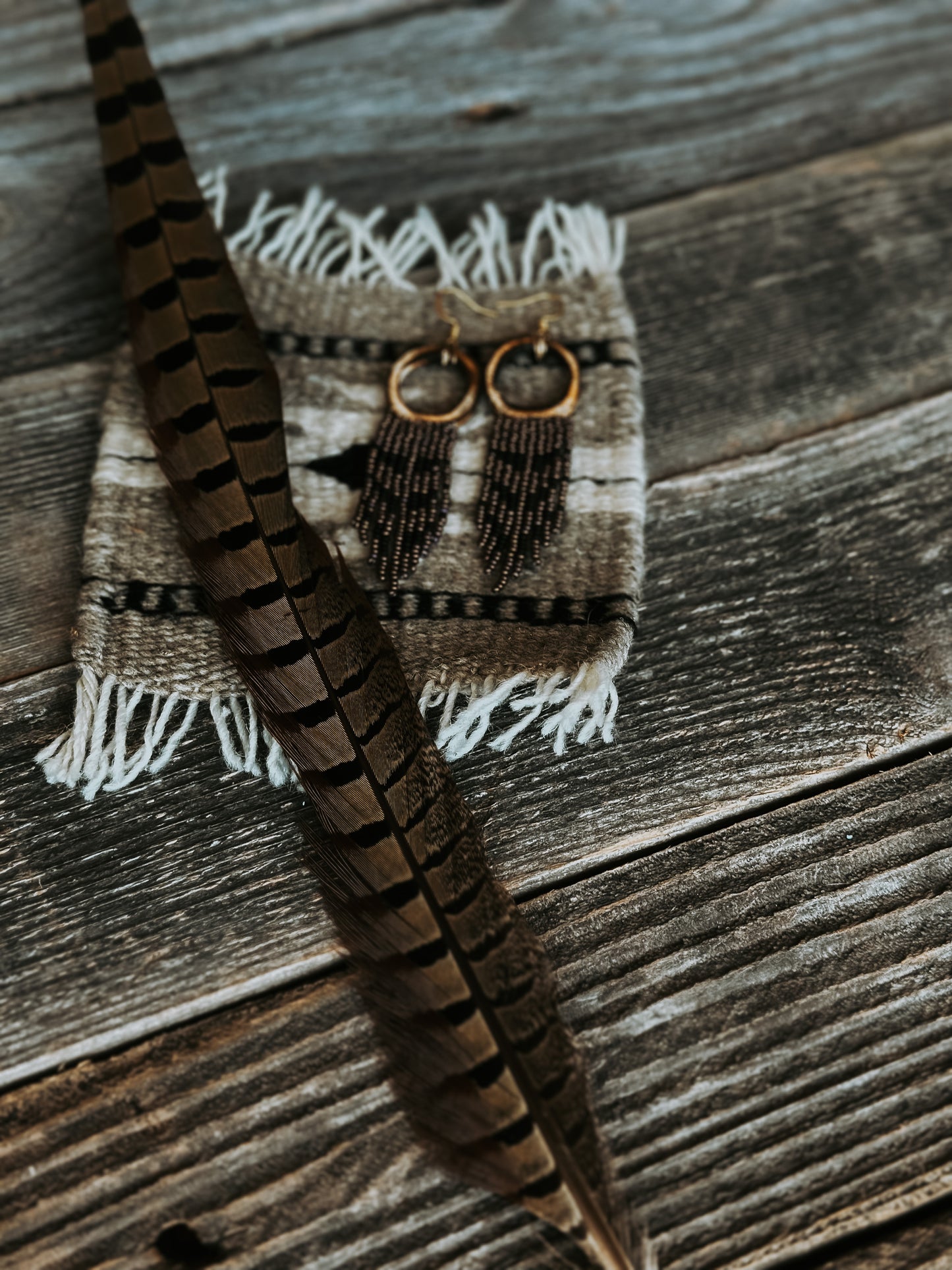 Ring-necked Pheasant Burnt Antler Earrings