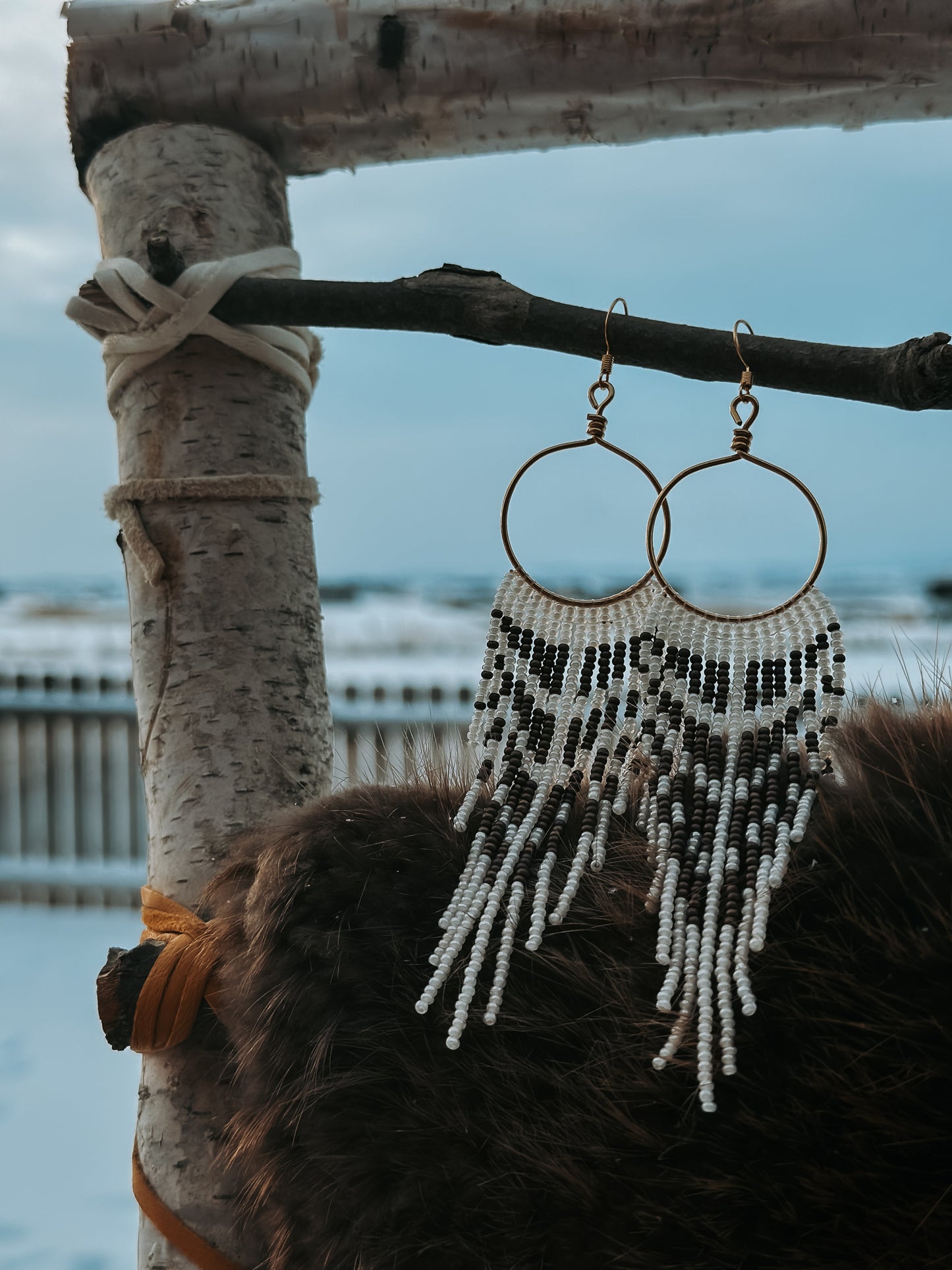 Snowy Owl Beaded Hoops