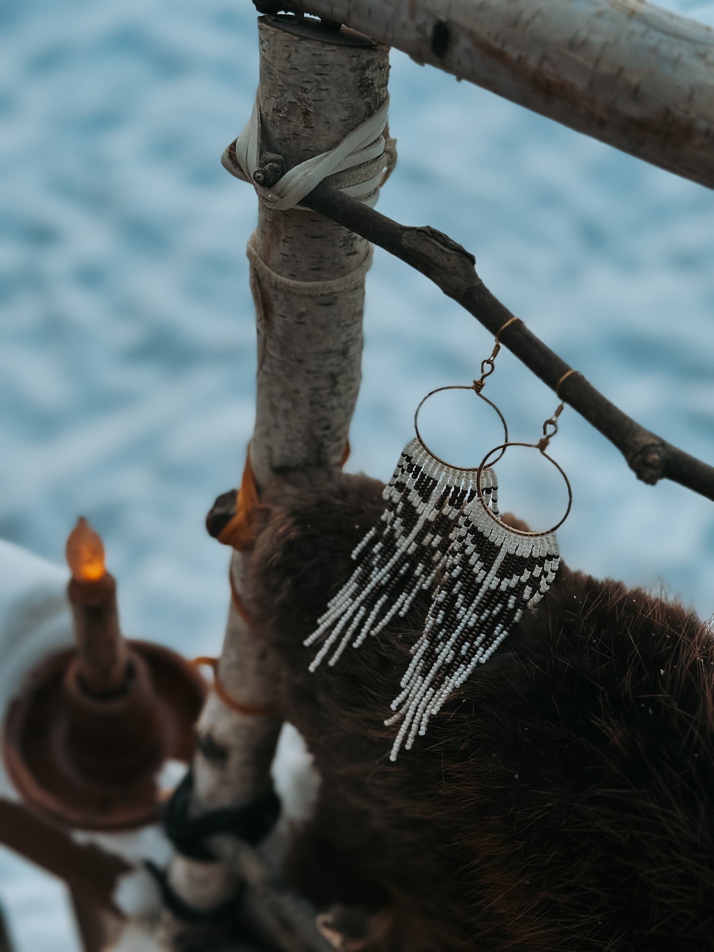 Snowy Owl Beaded Hoops