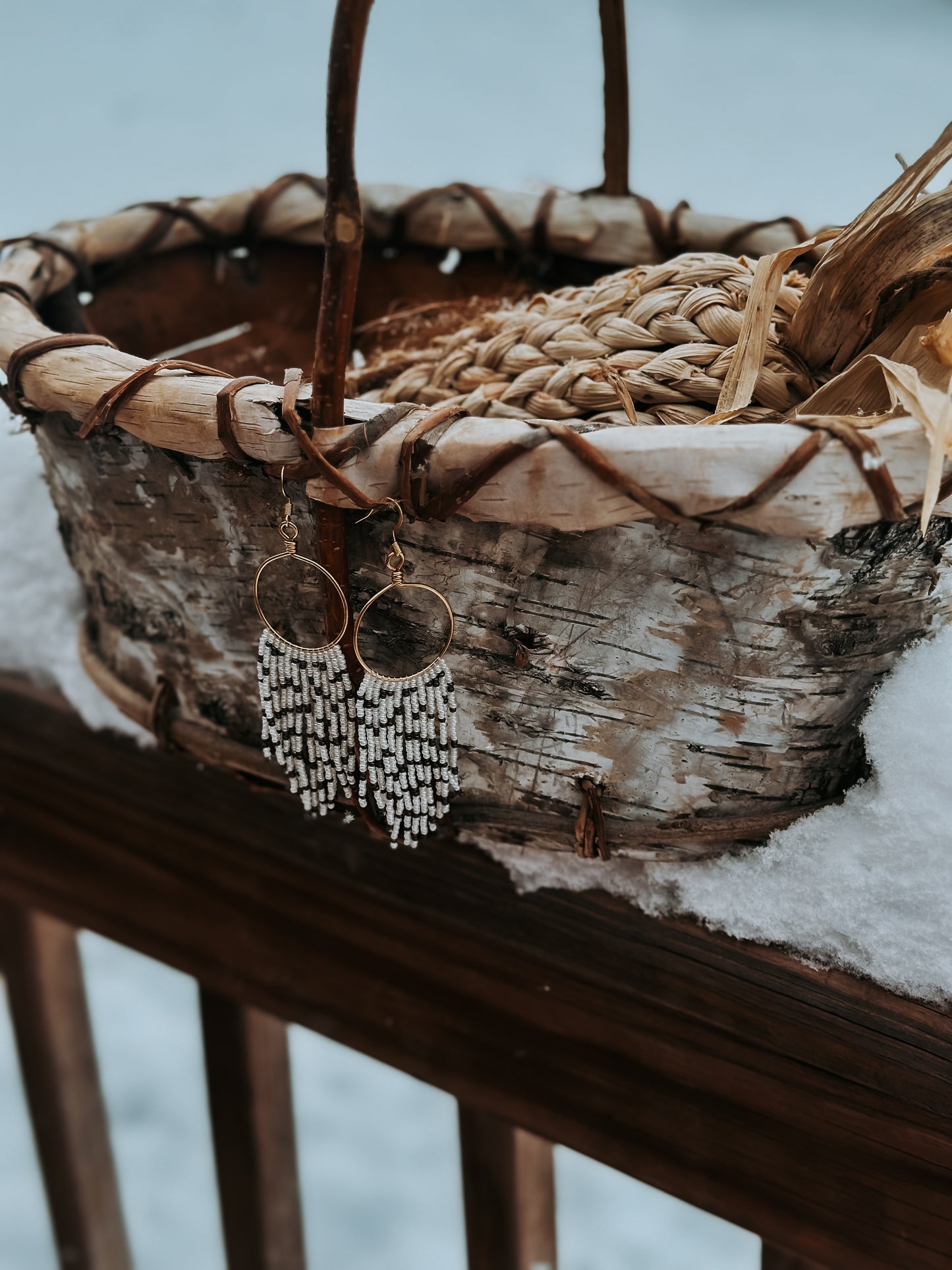 Birch Bark Beaded Hoops Set