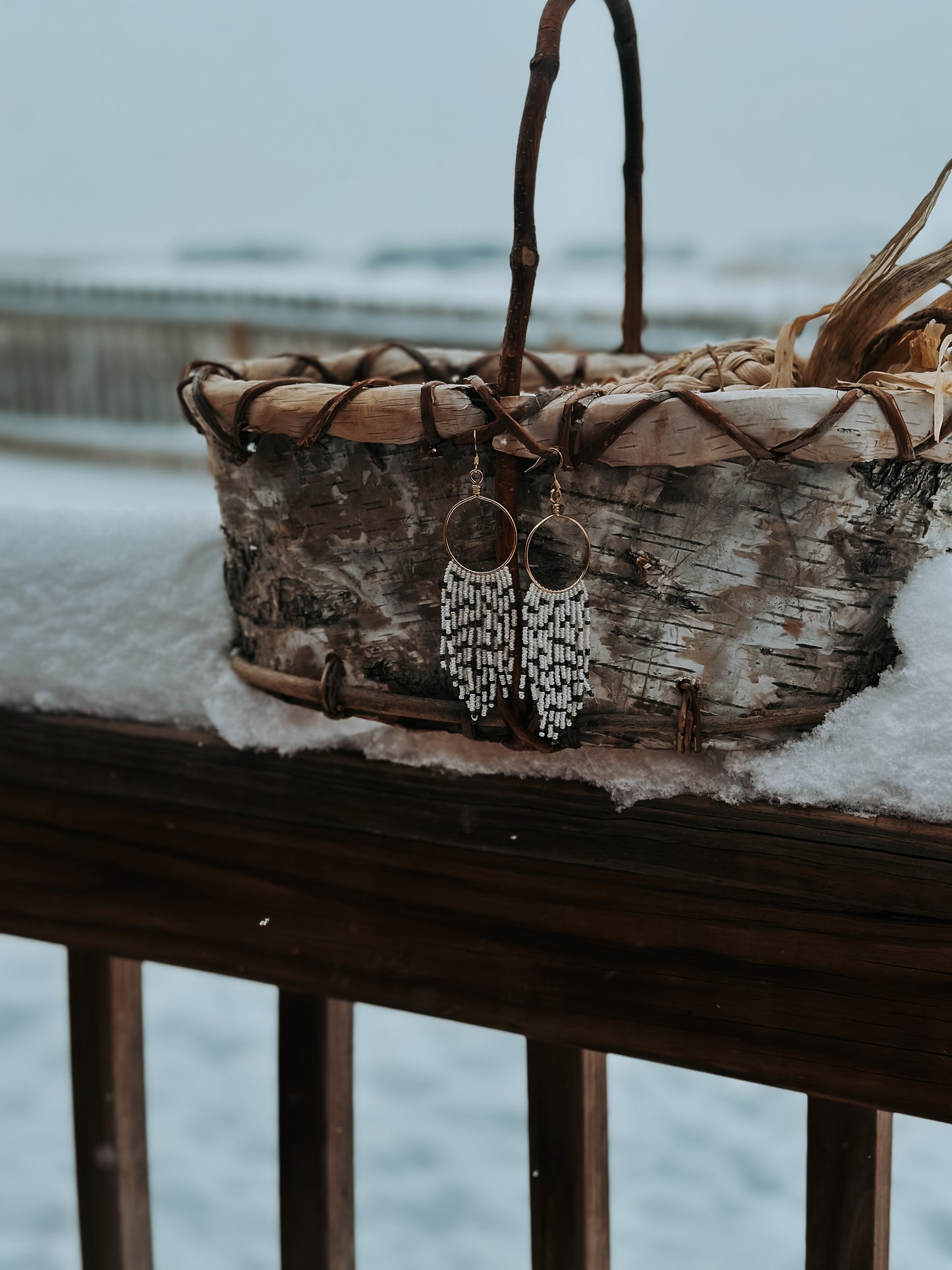 Birch Bark Beaded Hoops Set