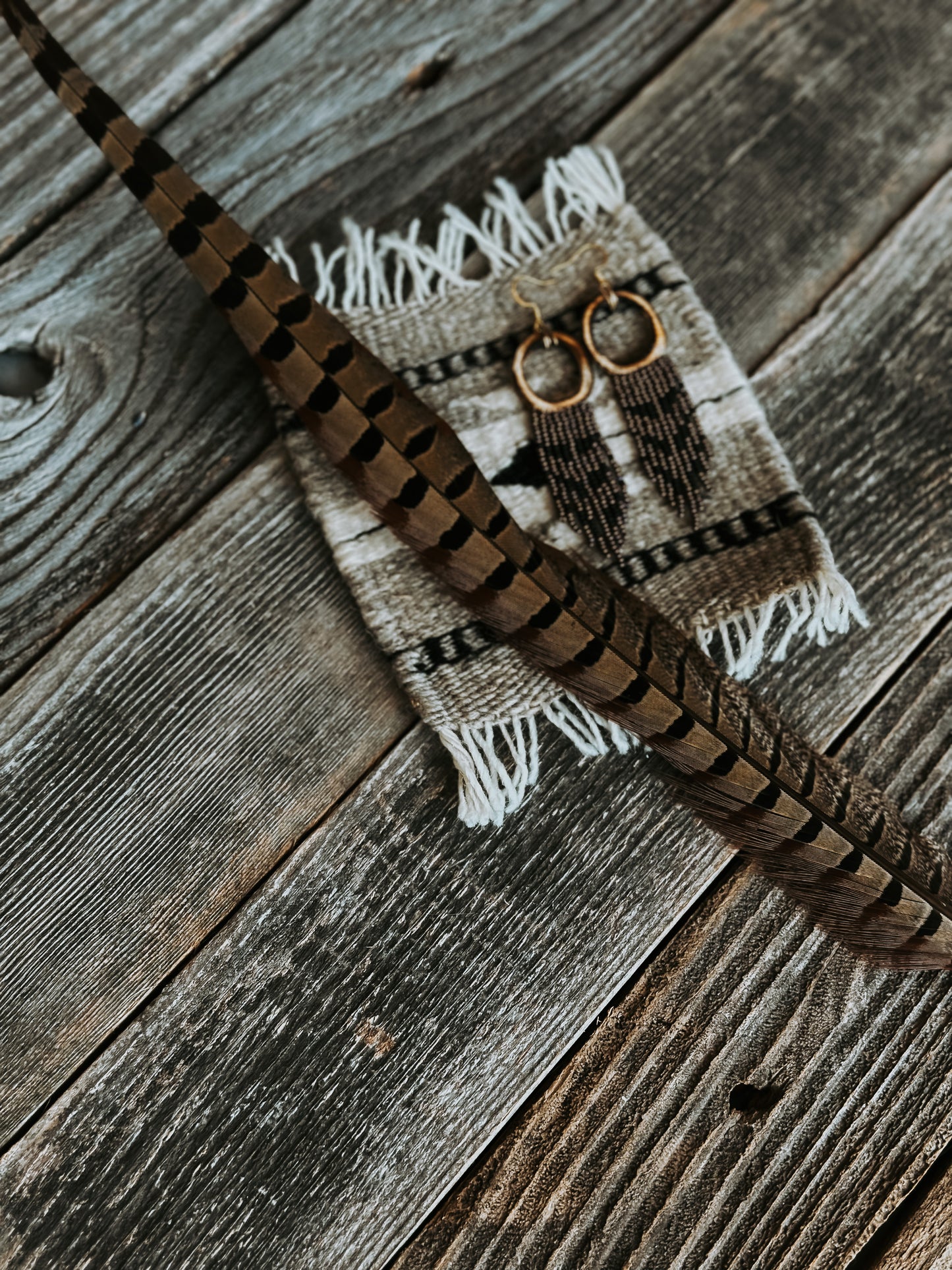 Ring-necked Pheasant Burnt Antler Earrings