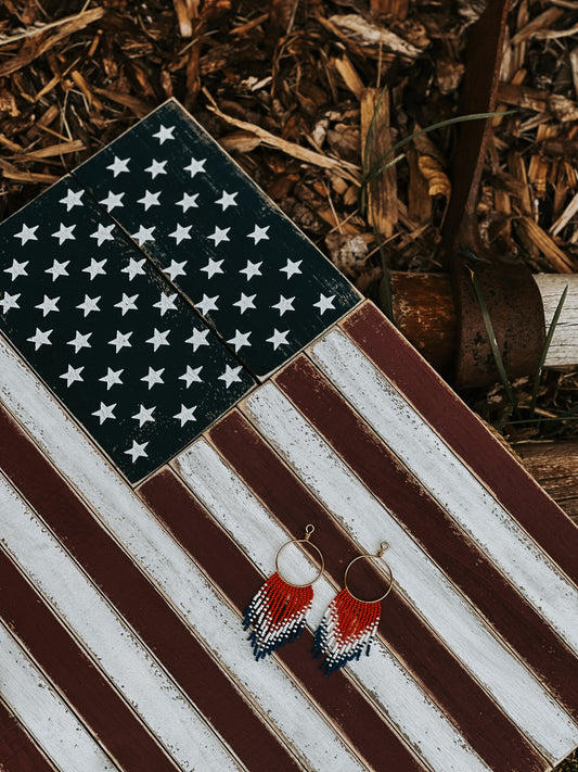 Red, White, & Blue Beaded Hoops