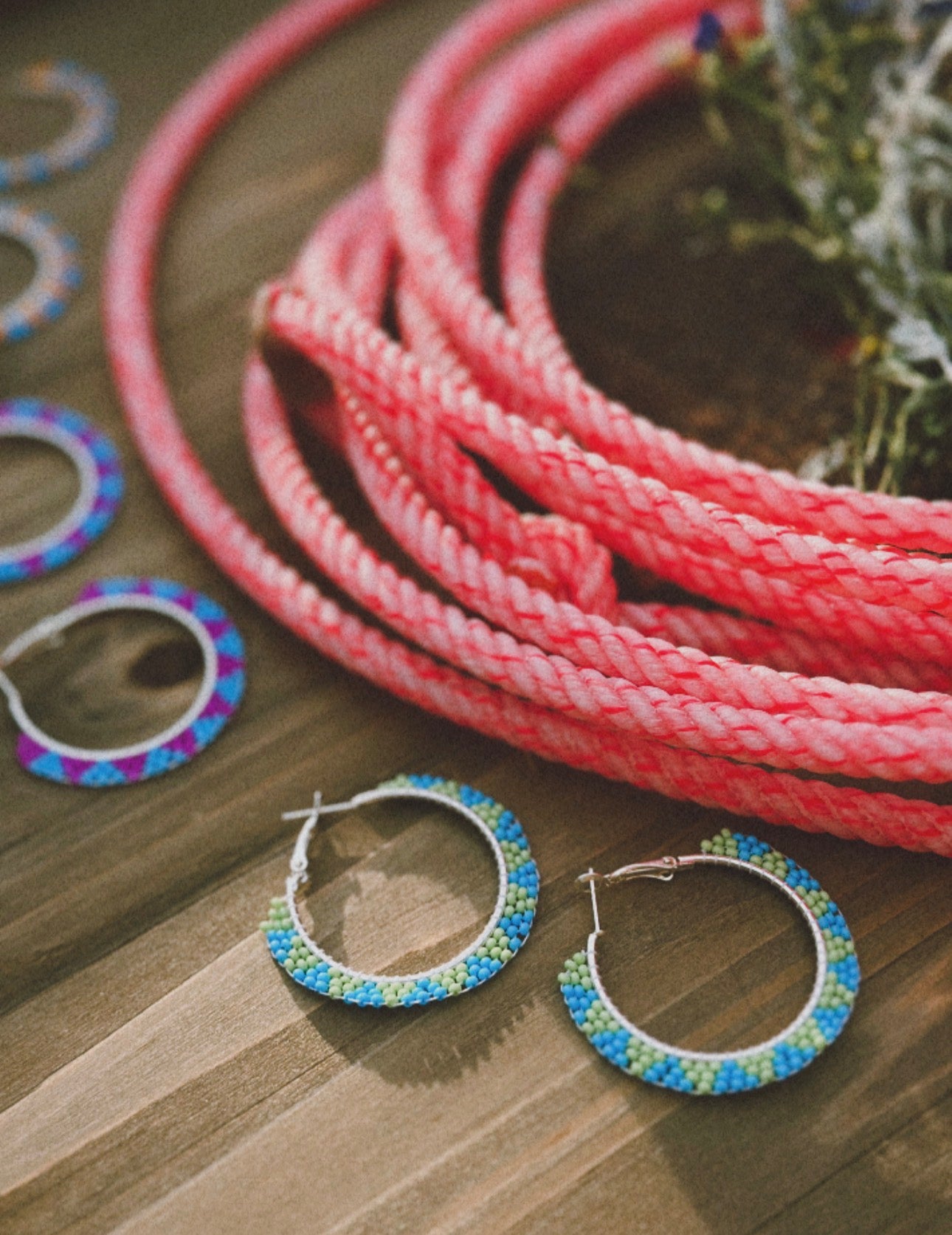 Mini beaded hoops-green & turquoise