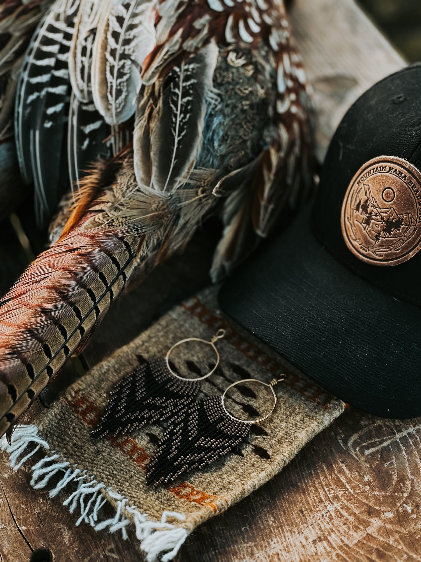 Pheasant beaded hoops- minis 02