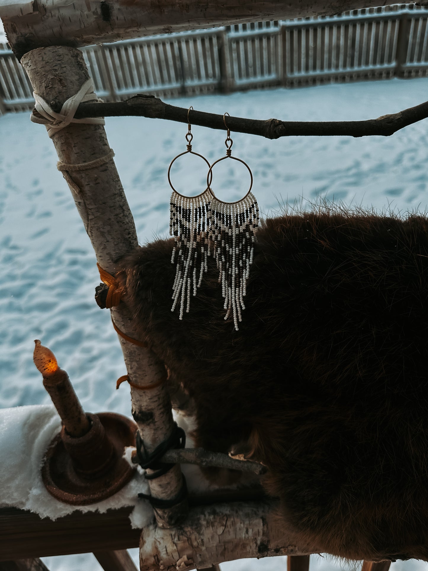 Snowy Owl Beaded Hoops