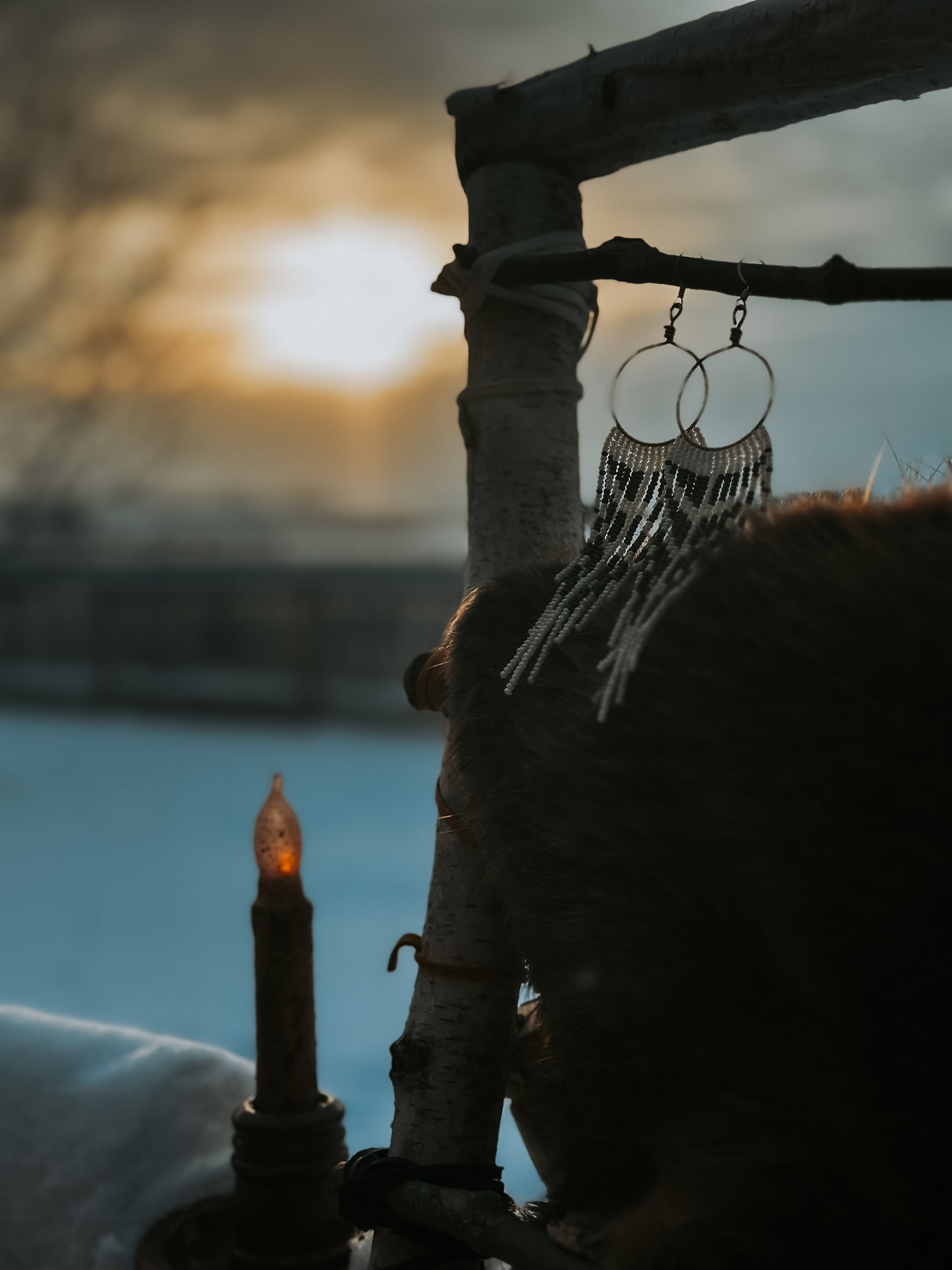 Snowy Owl Beaded Hoops