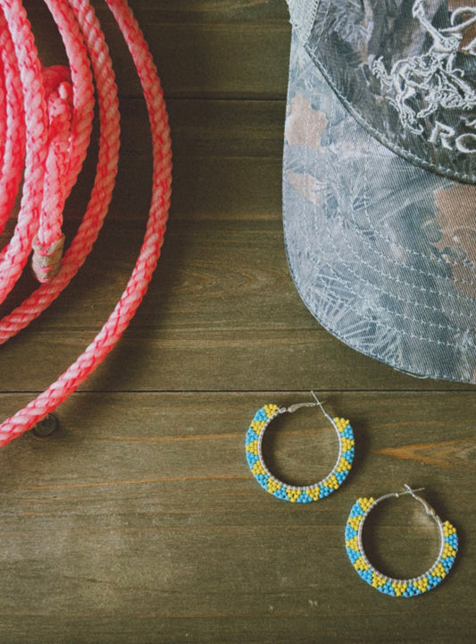 Mini beaded hoops-Yellow & Turquoisequ