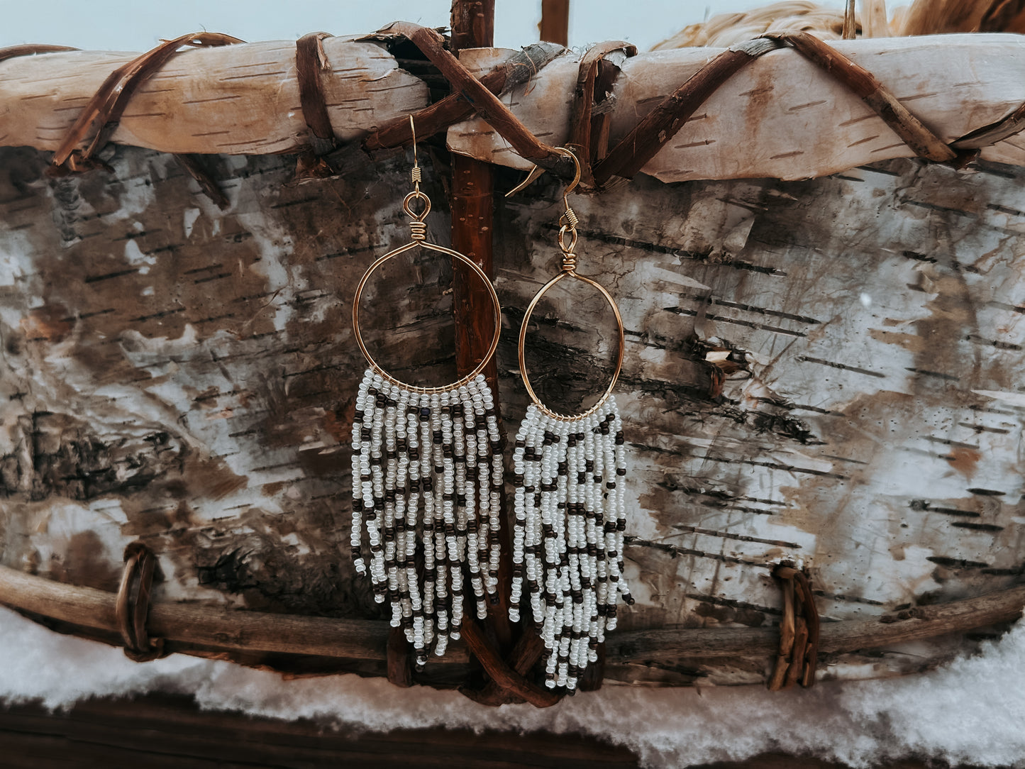 Birch Bark Beaded Hoops Set