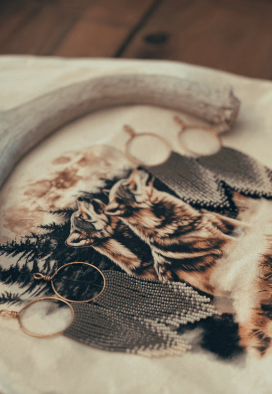 Grey Wolf Beaded Hoop Set