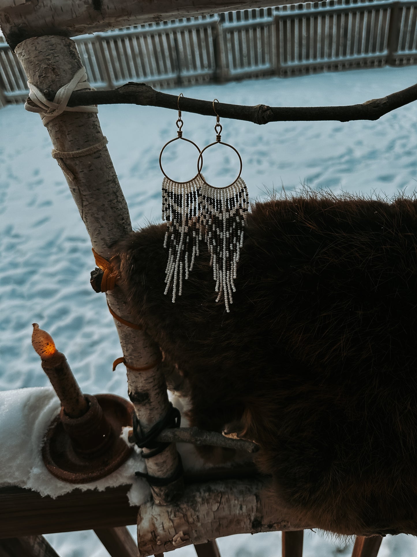 Snowy Owl Beaded Hoops