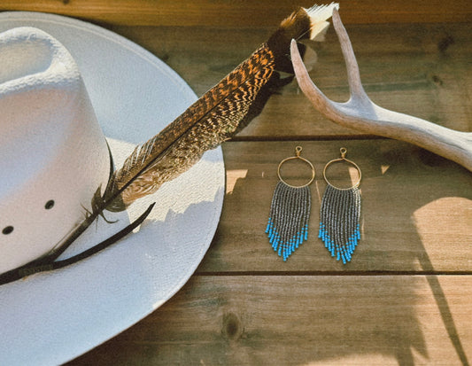 Turquoise dipped beaded hoop set