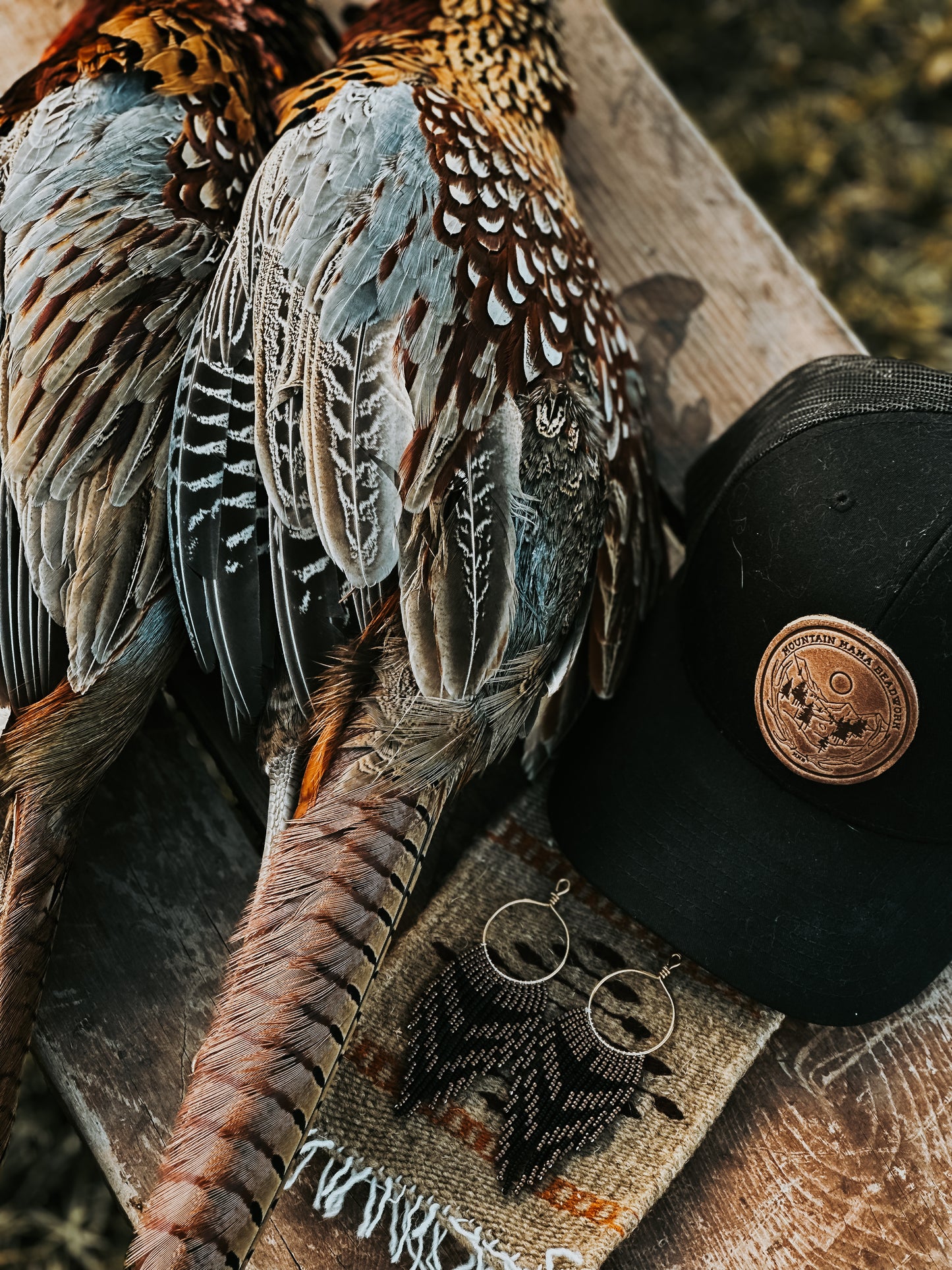 Pheasant beaded hoops- minis 02