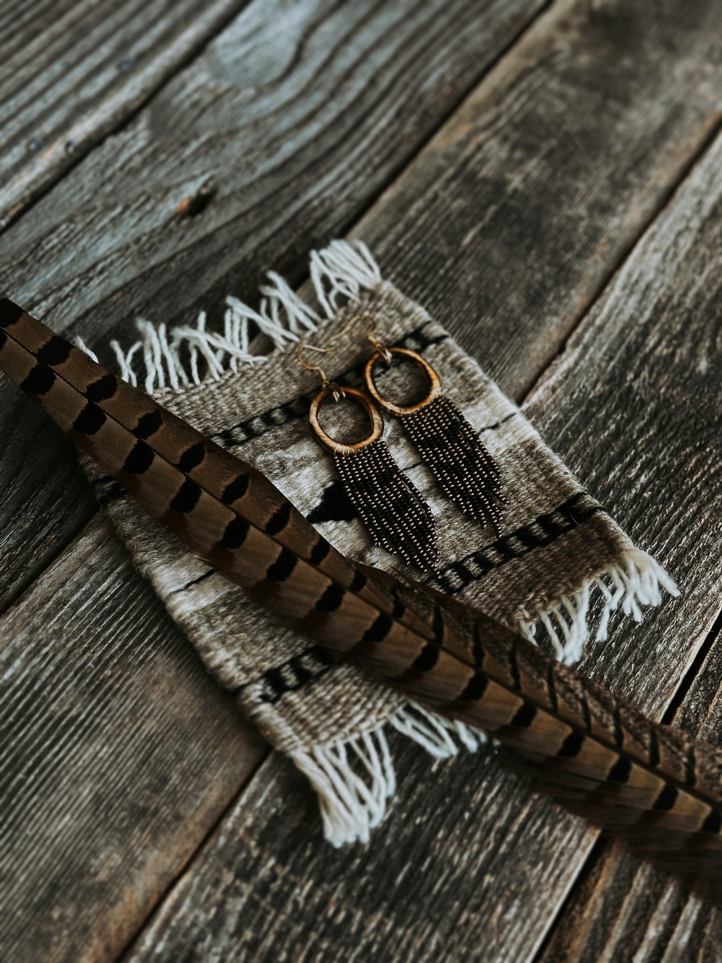 Ring-necked Pheasant Burnt Antler Earrings