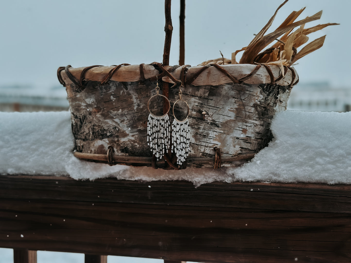 Birch Bark Beaded Hoops Set