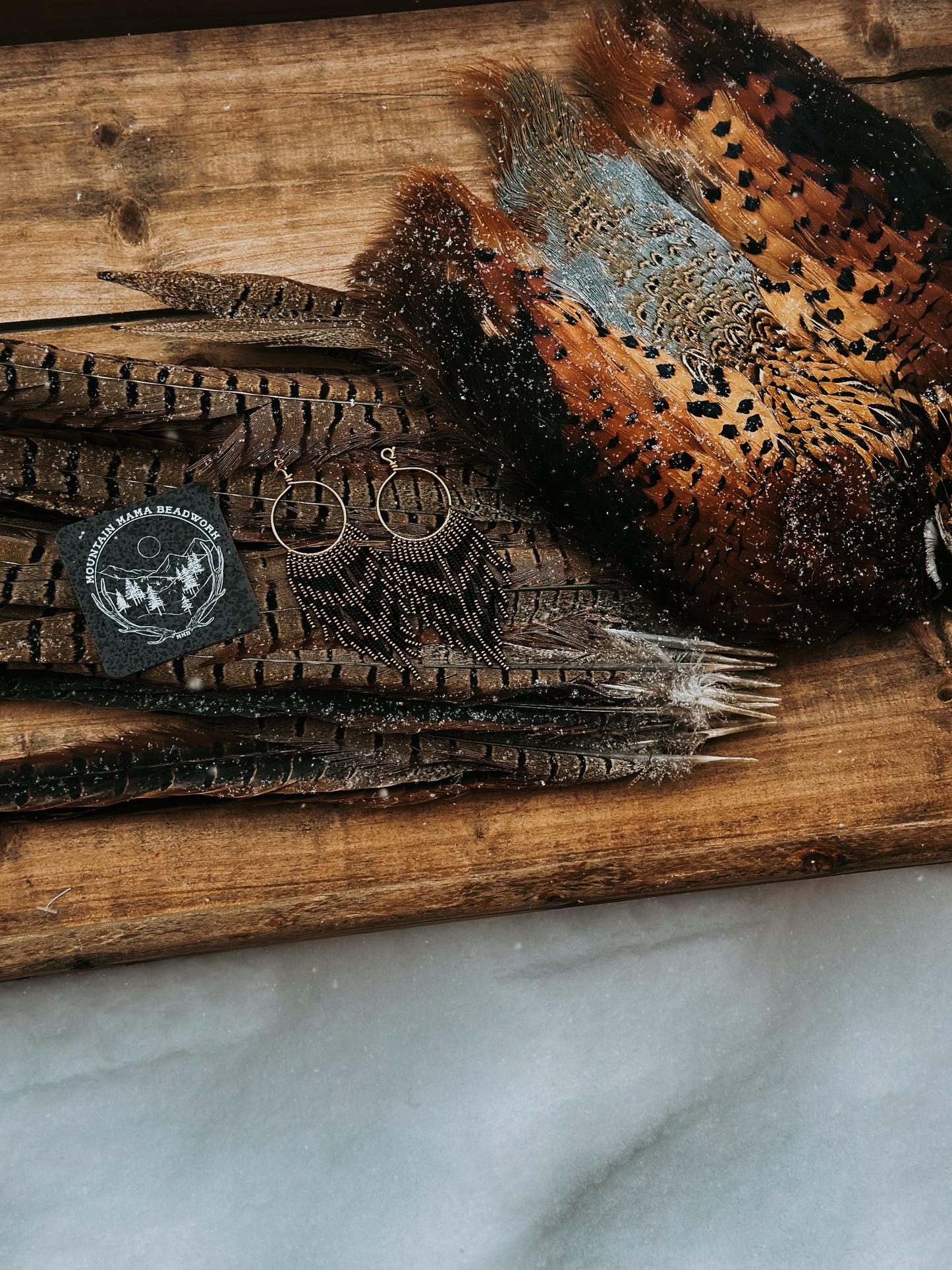 Pheasant beaded hoops- minis