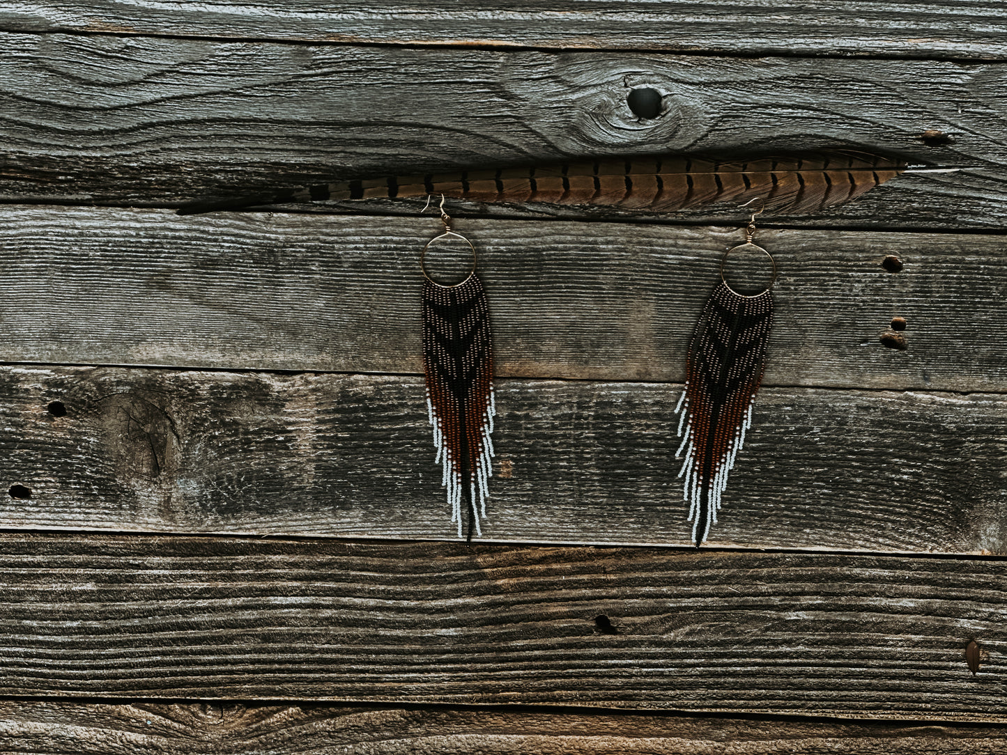 Ring-necked Pheasant Beaded Hoops